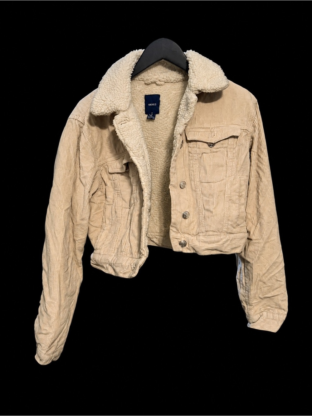 Forever 21 Sherpa Lined Corduroy Trucker Jacket Large Cream